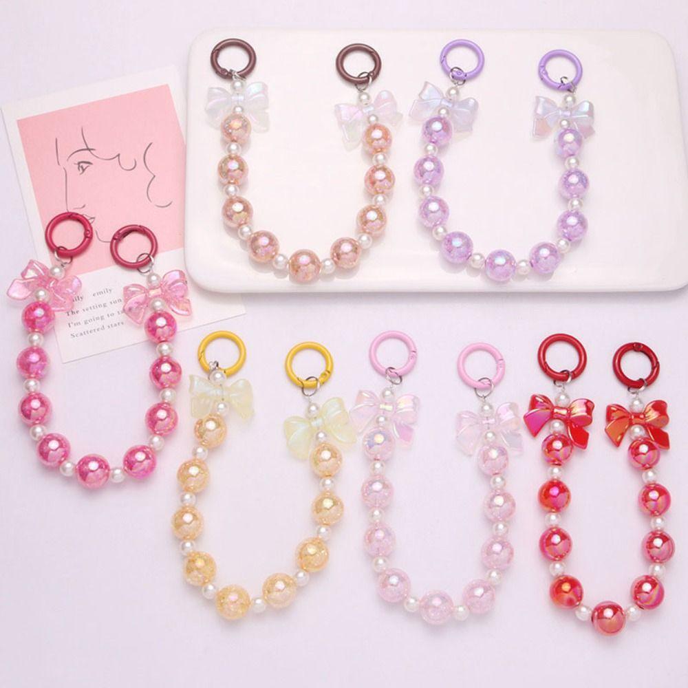Hanging Cord Bow Beaded Bag Pendant Colorful Bowknot Phone Strap Beaded Bag Pendant  Girls