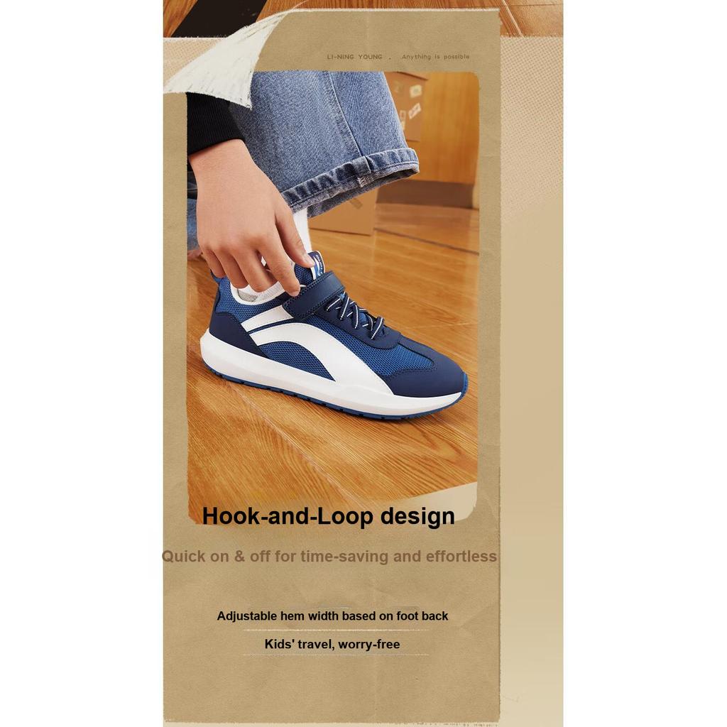 Li-Ning Cloud Lightweight Non-Slip Shock Absorbing Wear-Resistant Breathable Balance Support Low-Top Casual Shoes Kids sneaker Blue YKCU082-3