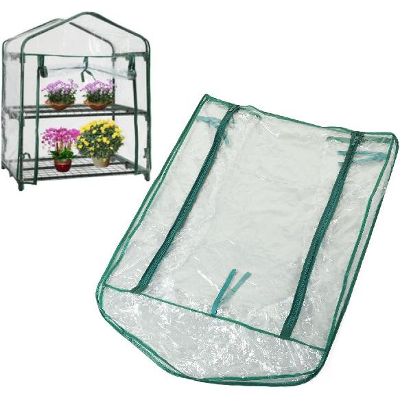 Greenhouse Replacement Cover with Roll Up Zipper Door, Clear PVC Mini Plant Cover for Gardening Plants 2 Tier Shelves 27x19x36in