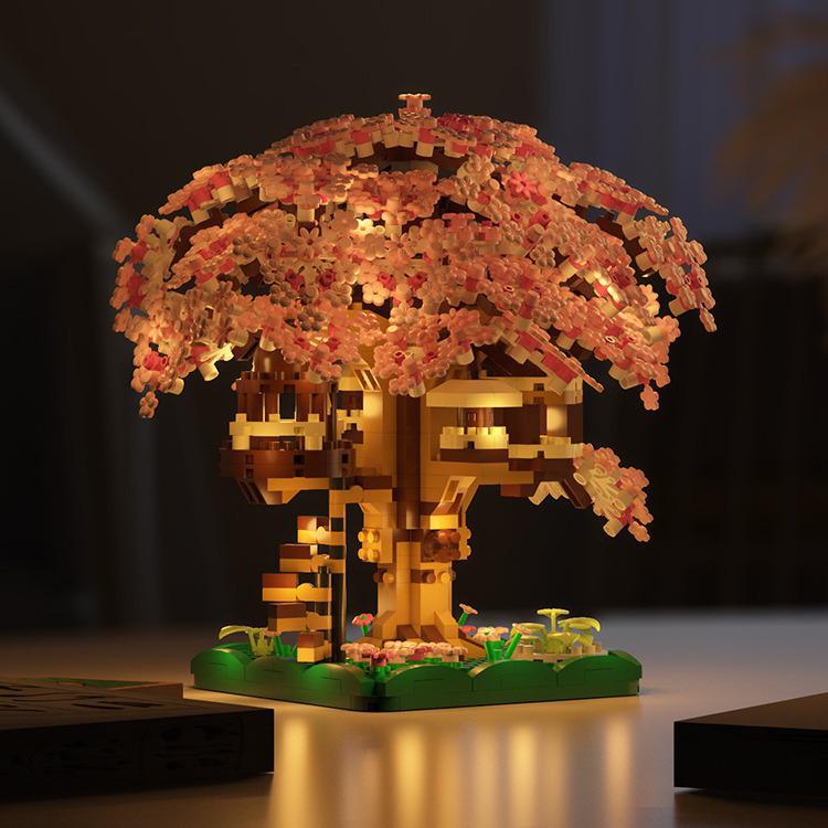 Cherry Blossom Treehouse Compatible with LEGO Blocks - DIY Flower Ornament & Gift for Girls