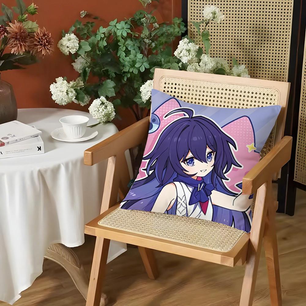 Chibi Cute Honkai Star Rail Cushion Cover Silky Short Plush Invisible Zipper Dustproof Sofa Pillow Case for Home Decor