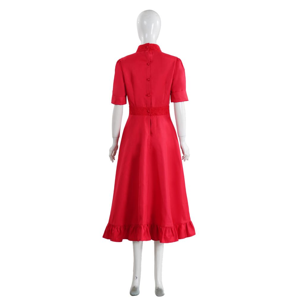Cross-border Factory Pearl Horror Movie Cosplay Costume, Red Lace Dress with Vintage Style, Halloween Party & Stage Performance Outfit