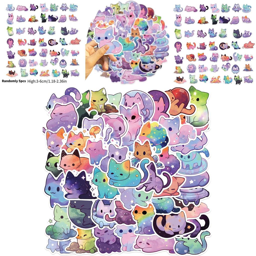 Colorful Starry Sky Cat Graffiti Stickers Decor For Guitar Notebook Luggage Diy Waterproof Decals Wholesale