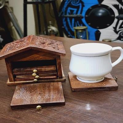 Tea Rustic  Coasters Wooden Hut 8.89cm Beautiful Handmade Christmas Gift