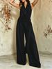 Combinaison à col halter pour femme Pantalon large Couleur unie Décontracté Sans manches Dos nu Romper Élégant Blanc