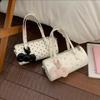 Cute Mini Cylinder Crossbody Bag Women With Polka Dot Floral Print PU Leather Shoulder