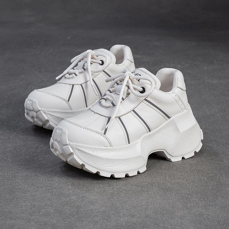 Scarpe da Ginnastica Retro a Suola Spessa Primavera Autunno Donna Vera Pelle Non Stanchevoli Scarpe da Viaggio per Piedi Sportive Tempo Libero Scarpe da Donna