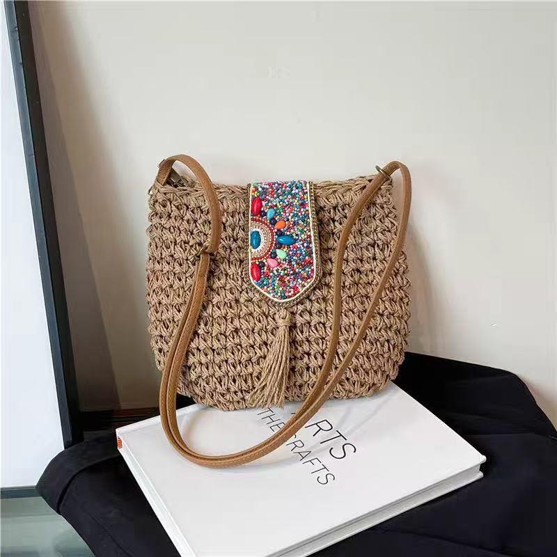 Women's 2025 Fashion Straw Tassel Crossbody Bag - Versatile Woven Beach Shoulder Bag