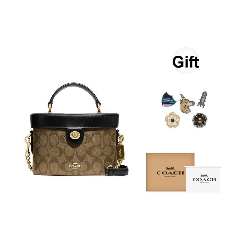 Coach Kay 20 Classic Allover Logo Box Bag Women Shoulder Bag Black Brown 78277-IMCBI