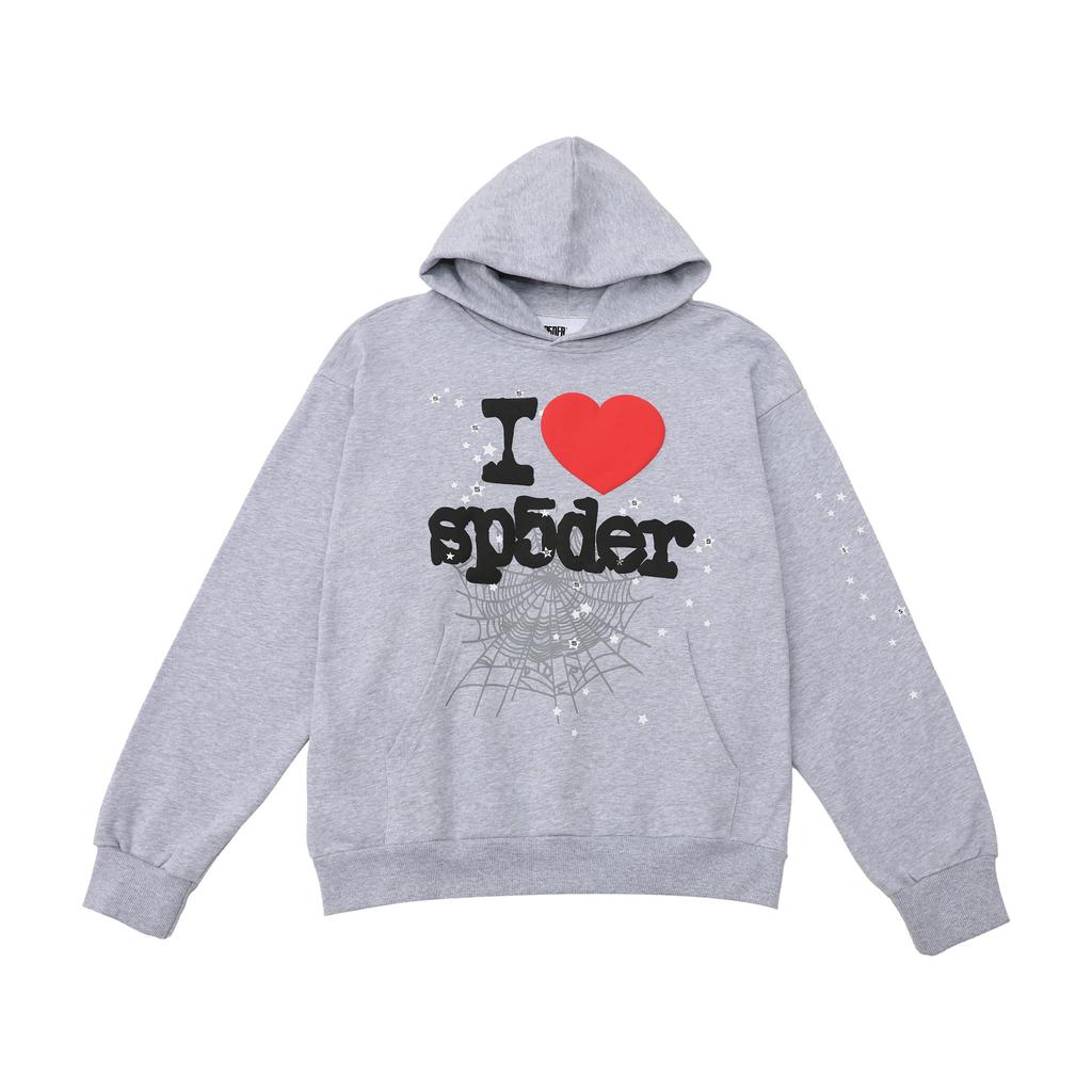 A high-quality SP5DER spider web foam printed hoodie, European and American large-size loose sweater.