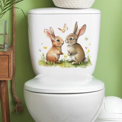Fun-m115 Niedlicher Cartoon-Hase, Gras, Toilette mit Badezimmer, Badezimmer-Verschönerung, Wandaufkleber