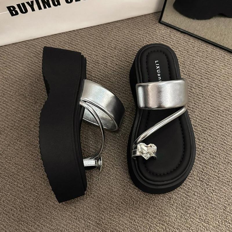 Cool slippers women's summer wear fashionable new rhinestone high-end platform sandals versatile white legs long fairy