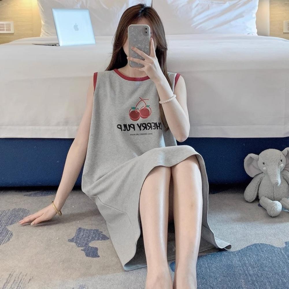 Summer Thin Large Size Loose Vest Nightgown New Sleeveless Cartoon Mid-length Home Clothing for Outdoor Wear