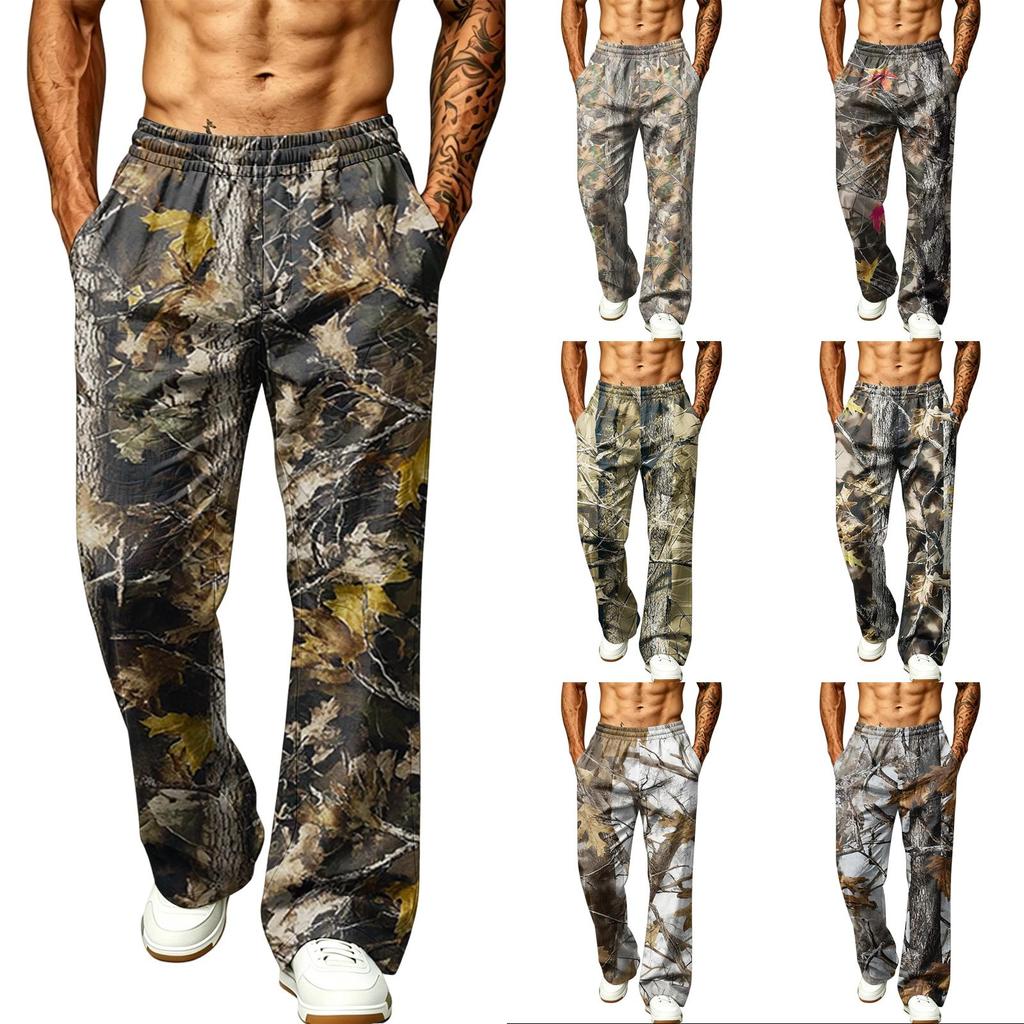 Men's Casual Printed Wide Leg Hunting Jogger Pants with Pockets Relaxed Fit