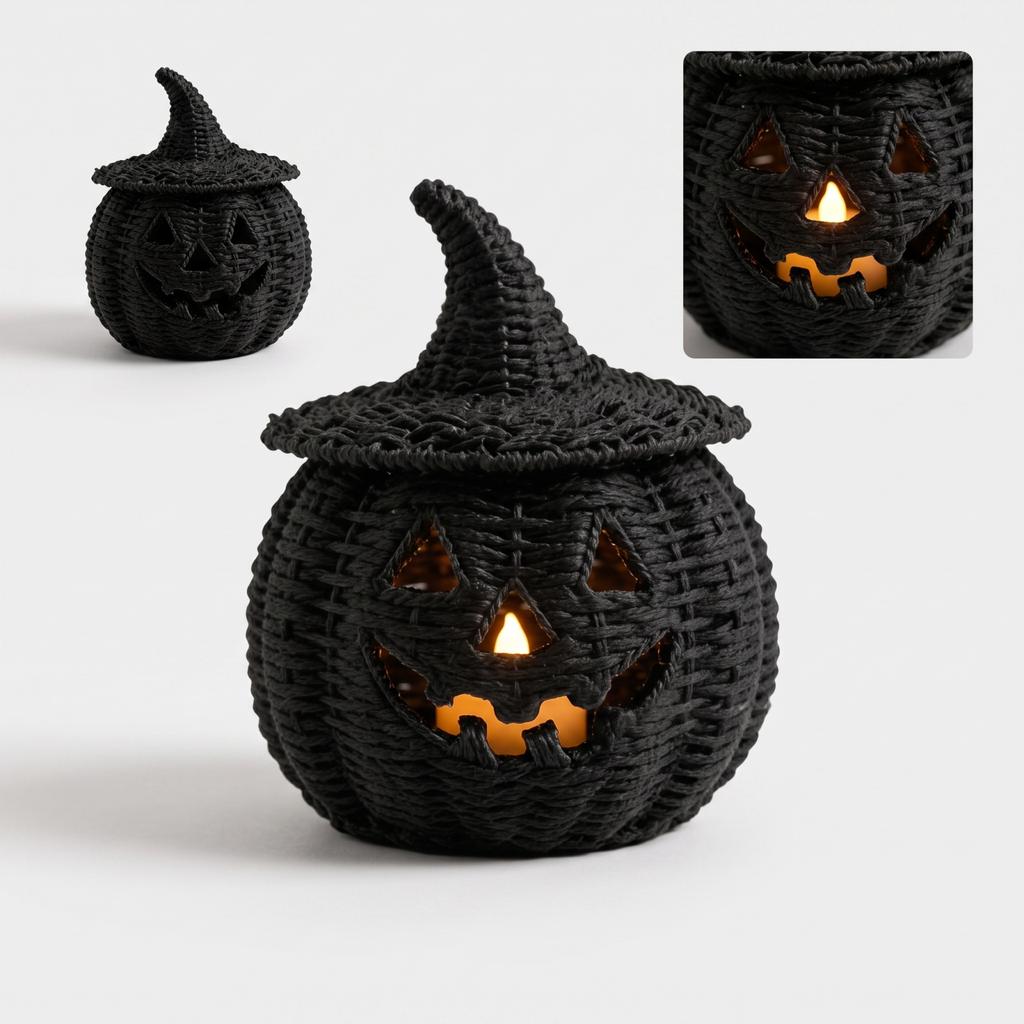 Halloween Pumpkin Resin Tabletop Decoration with LED Candle