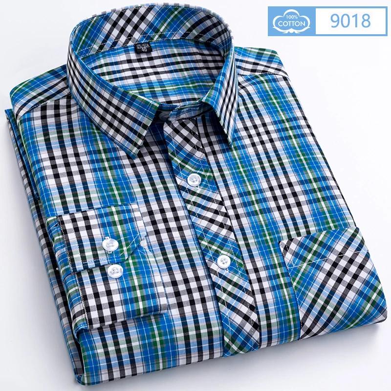 New Plaid Long Sleeve Dress Shirts For Man Cotton Classic Checked England Style Turn Down Collar M-8XL Men's Clothes Shirt Soft