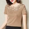 S-5XL Women T-Shirt Summer Lace Hollow Embroidery Mesh Tees Tops Casual Short Sleeve Hot Drilling Women's Shirt