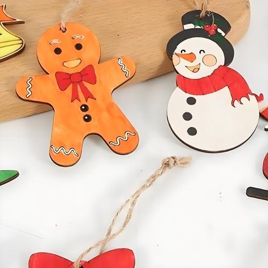 12 Pcs Wooden Christmas Ornaments To Paint Diy Blank Unfinished