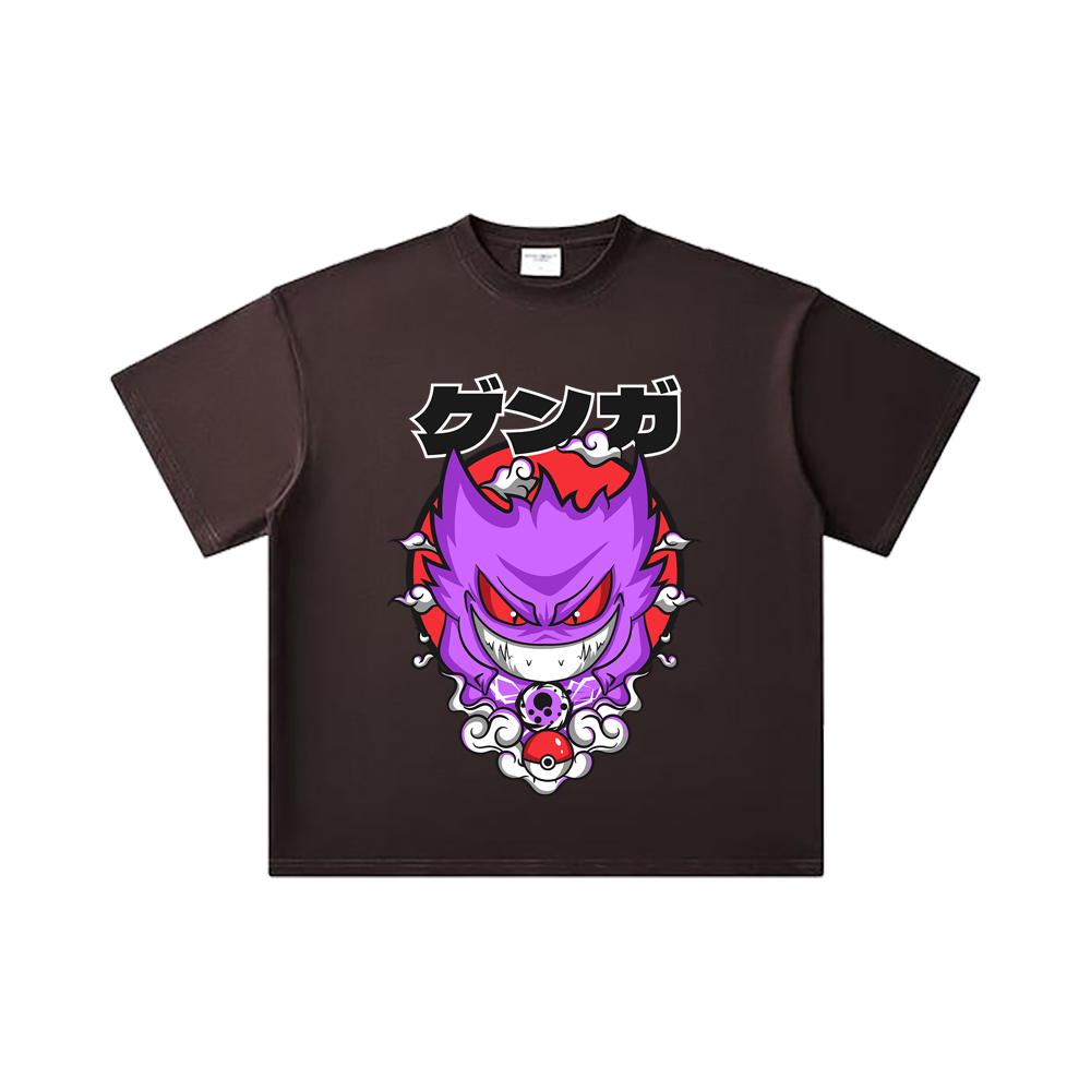 T-shirt Unisexe en Coton Lourd 260 g/m², Fil Double 32 Compte, 100% Coton, Impression Pokemon V10 Gengar