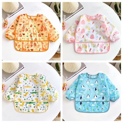 Baby Soft Bibs Cute Colorful Cartoon Waterproof Bib Infant Eating Children Drawing Long Sleeve Apron Self Feeding Baby 0-2 Years