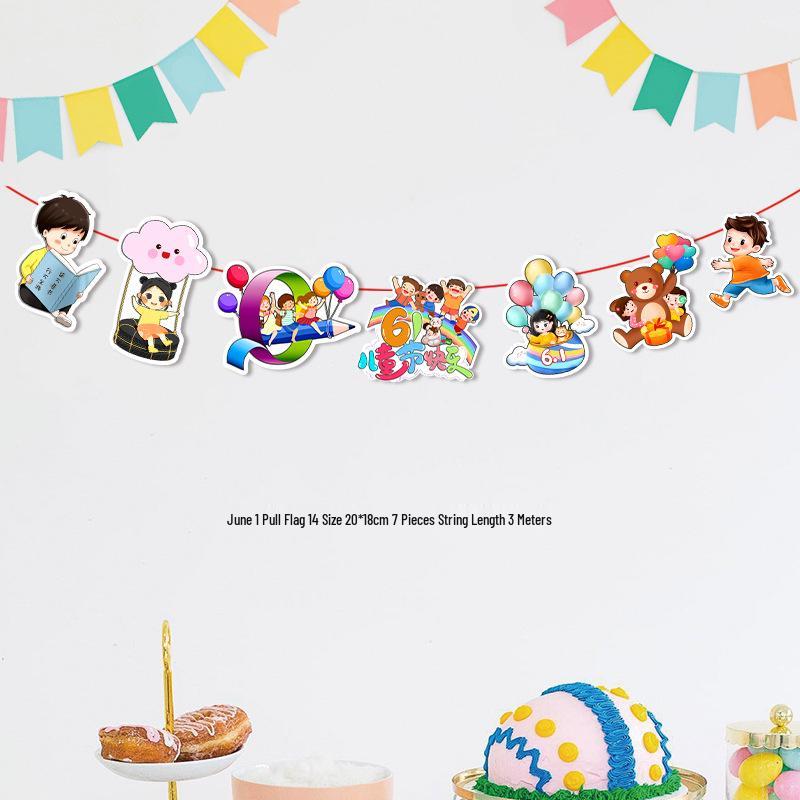 Children's Day Classroom Decorations: Cartoon Flag Banners for Kindergarten Activities