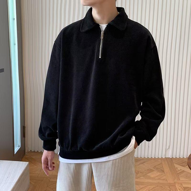 Men's Korean Style Casual Loose Half-Zip Lapel Polo Knit Top