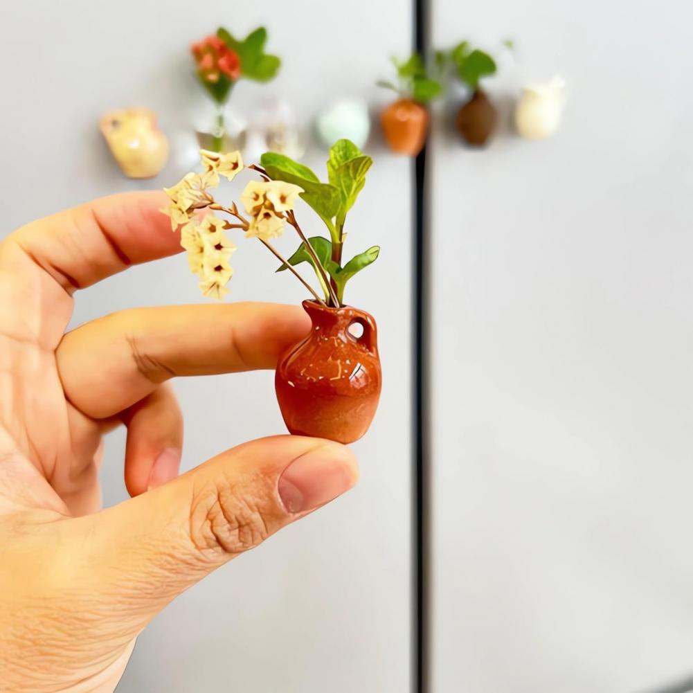 8Pcs Mini Resin Vase Refrigerator Magnet Home Office Kitchen Locker Fridge 3D Miniature Flower Vase Magnetic Decoration Ornament