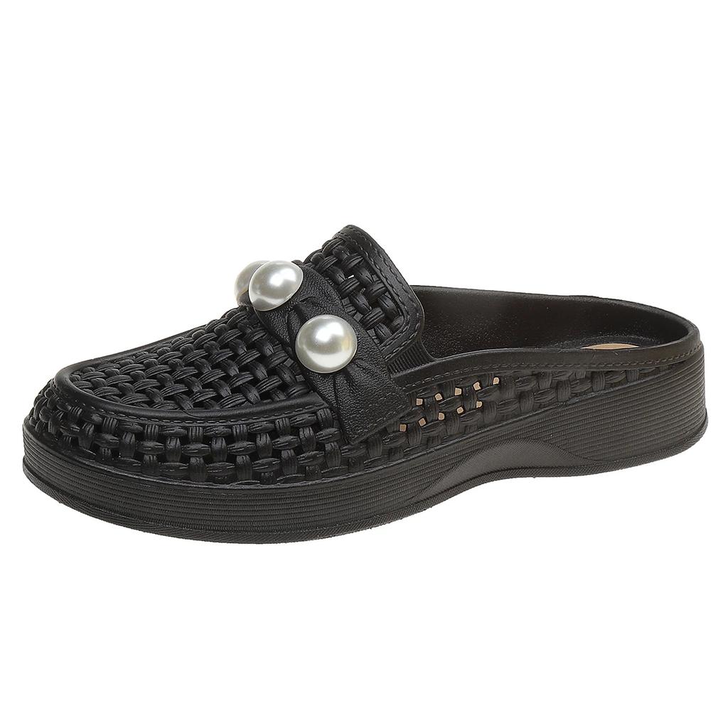 2025 Summer  Mesh Braided Women's Shoes Fashionable Breathable Toe Slippers Casual Women's Toe Wedge Sandals Pantuflas De Mujer