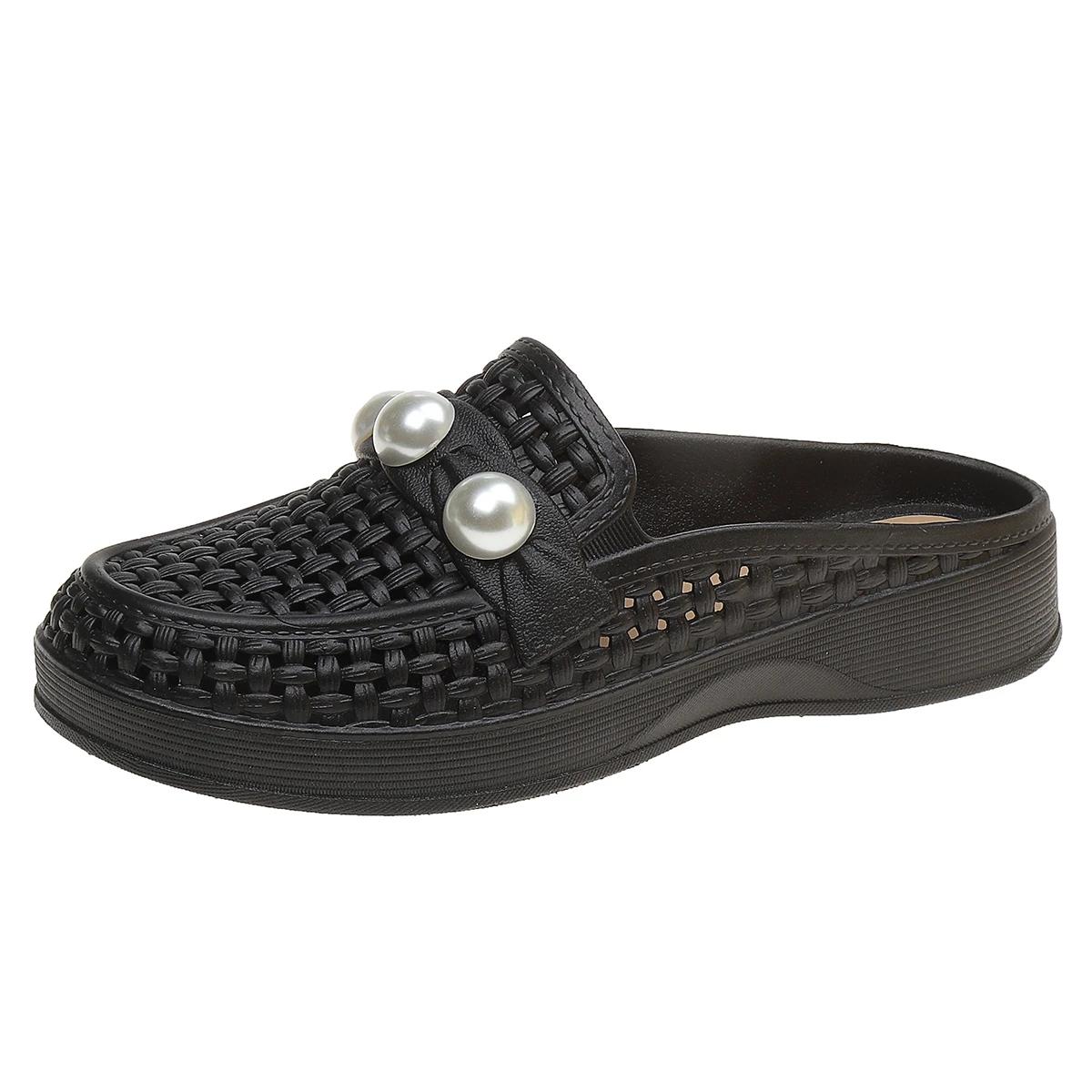 

Мода 2025 Лето Сетчатые Плетеные Женские Туфли Модные Дышащие Шлепанцы с Открытым Носком Повседневные Женские Сандалии на Танкетке с Открытым Носком Pantuflas De Mujer 36 чёрный