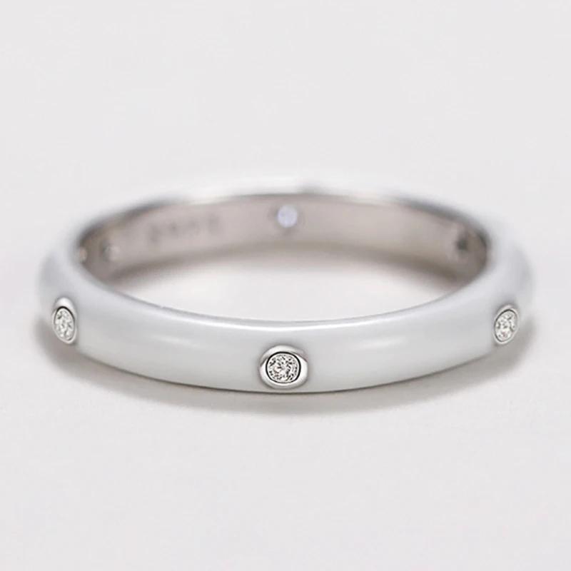 925 Silver Plated Dainty Colorful Enamel Ring Female Fashion Finger Accessories With Shiny Crystal Party Jewelry For Daily Gift