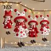 Traditional Wooden Xmas Tree Ornaments Girl Christmas Ornaments, 2D Flat Red White Hanging Rustic Holiday Figure Decoration for Tree, Mantel,