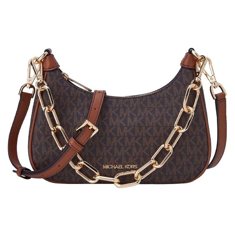 Michael Kors Cora Monogram Chain Faux Leather Shoulder Bag Women shoulder bag Dark-Brown Acorn-Brown 35S2G4CU1B-BROWN Basic Set (Bag+Dust Bag)
