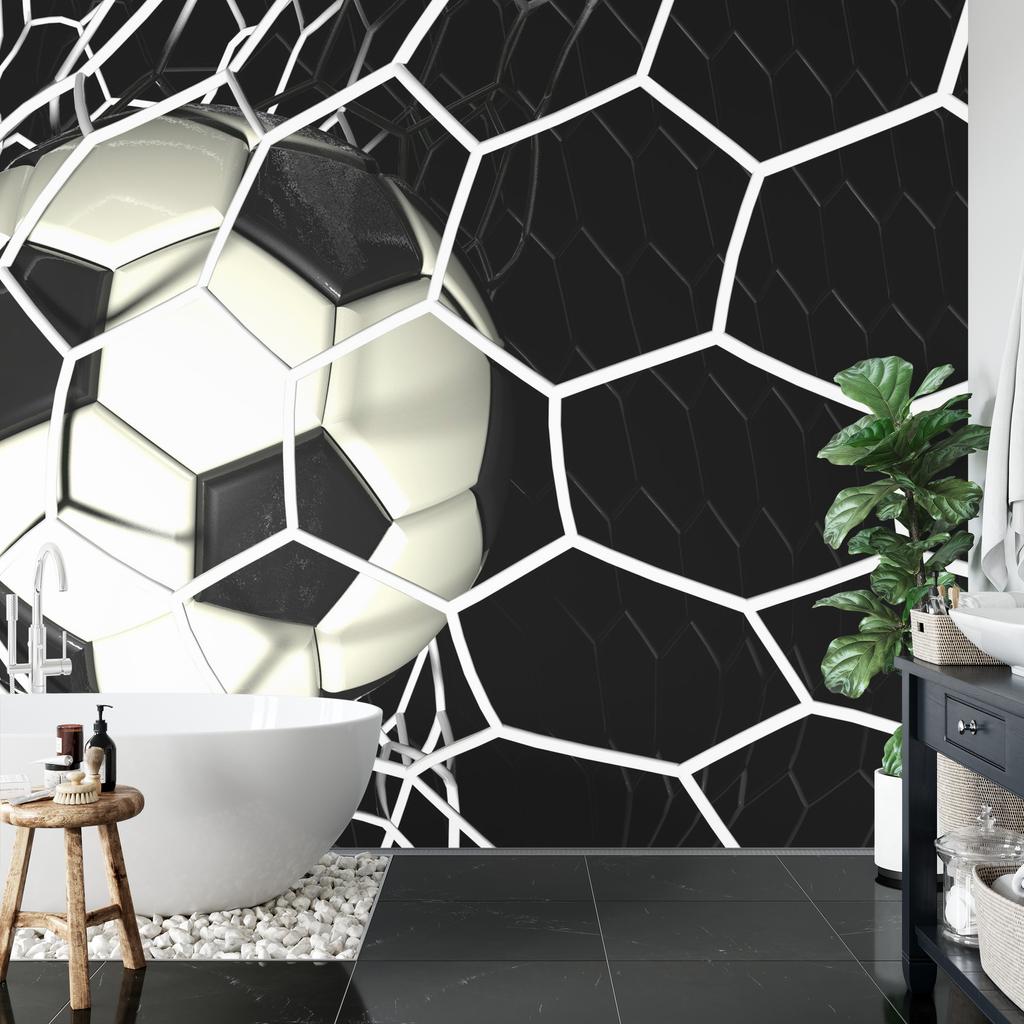 Photomural 3D Soccer Ball In Net Washable Fleece 254x184