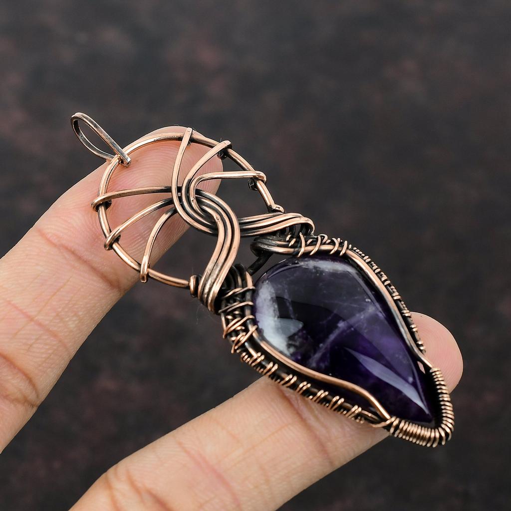 Chevron Amethyst Pendant Copper Wire Wrapped Pendant Elegant Pendant Gemstone Pendant Wire Wrap Jewelry Gift For Her Handmade Copper Jewelry