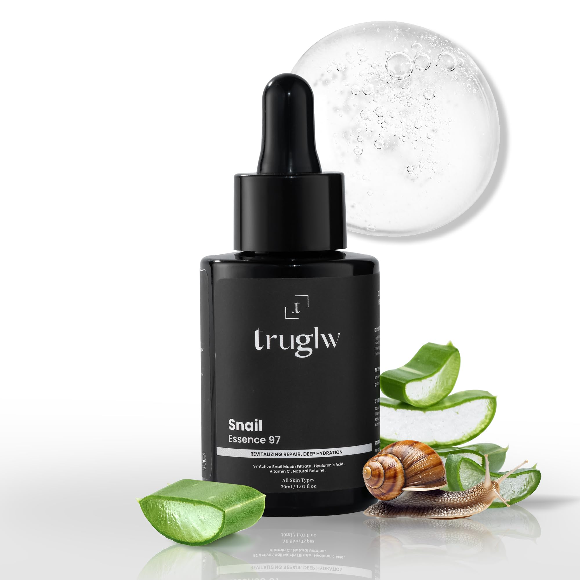 Truglw 97% Korean Snail Mucin Serum for Face 30ml With Vitamin C | Hydrating Snail Serum for Glowing Skin | Anti Aging Face Serum For Wrinkles, Dar