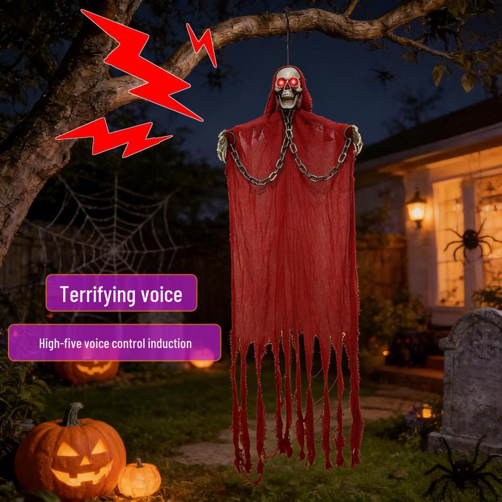 Halloween Voice-Activated Red Hanging Ghost - Luminous Horror Prop for Escape Rooms and Bars