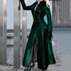 Giacca lunga da donna in ecopelle Colletto con bavero Abbottonatura con cerniera Cappotto cyberpunk Vita stretta Orlo diviso Giacca casual in tinta unita allentata Moda autunno