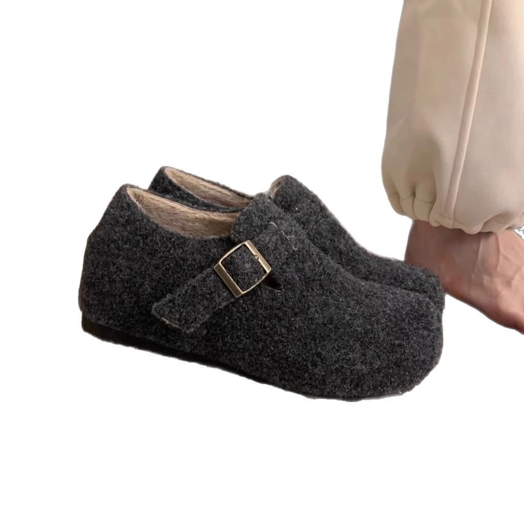 Boken Shoes Women's Thick Soled Warm Cotton Shoes Winter New Fur Shoes Women's Outerwear Woolen Single Shoes
