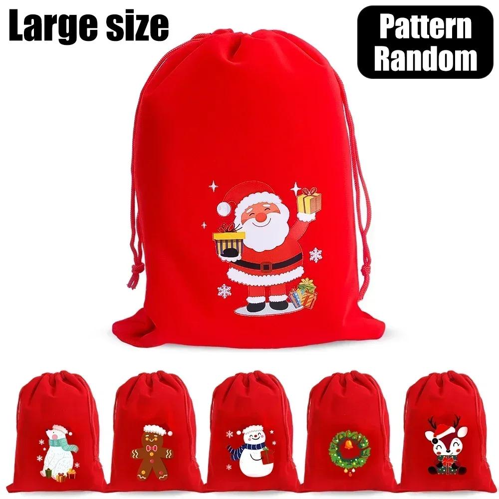 Merry Christmas Velvet Bags Drawstring Pouch Candy Snack Gifts Bag Jewelry Packaging Bags For Christmas New Year Decoration