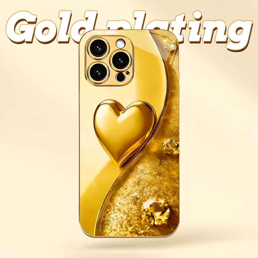 Minimally designed love plated glass phone case suitable for iPhone 17, 16, 15, 14, 13, 12, 11Pro/Max/Plus shockproof back cover