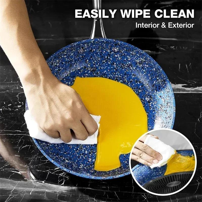 HLAFRG 10-inch Non-stick Frying Pan with Lid Granite Coated Egg Pan Cooking Pot with Stainless Steel Handle Induction Compatible