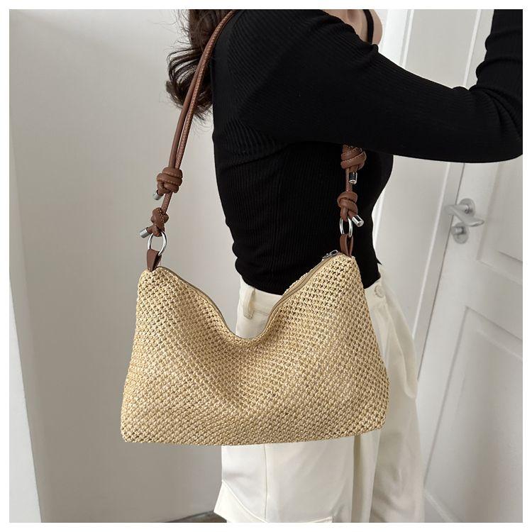 Handmade Woven Bags for Women, New Tide Fashion Retro Straw Tote Bag, Versatile Large Capacity Shoulder Bag