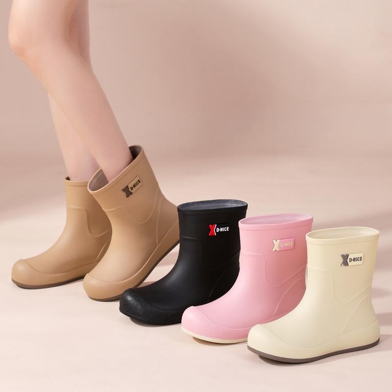 Simple Khaki Brown Waterproof Glue Shoelaces, Convenient Waterproof Shoes, Rain Shoes, Urban Rain Boots, Commuting Non-slip Women's Water Boots