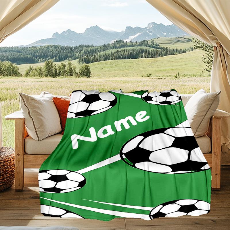 1PC Custom Name Soccer Ball outdooor Flannel blankets Throw Blanket All-Season Throw Gift Bedspread for Couch, Bed, Camping Holiday Birthda