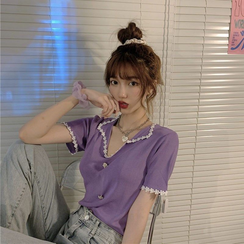 Damen T-Shirts Solide Polokragen Mode Weibliche T-Shirts Lady Casual T-Shirts Street Wear Mädchen T-Shirts