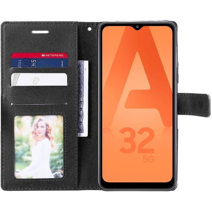 Pack 2 Verres Trempés + Coque pour Samsung A32 5G Noir Souple Anti-Choc Anti-Rayures