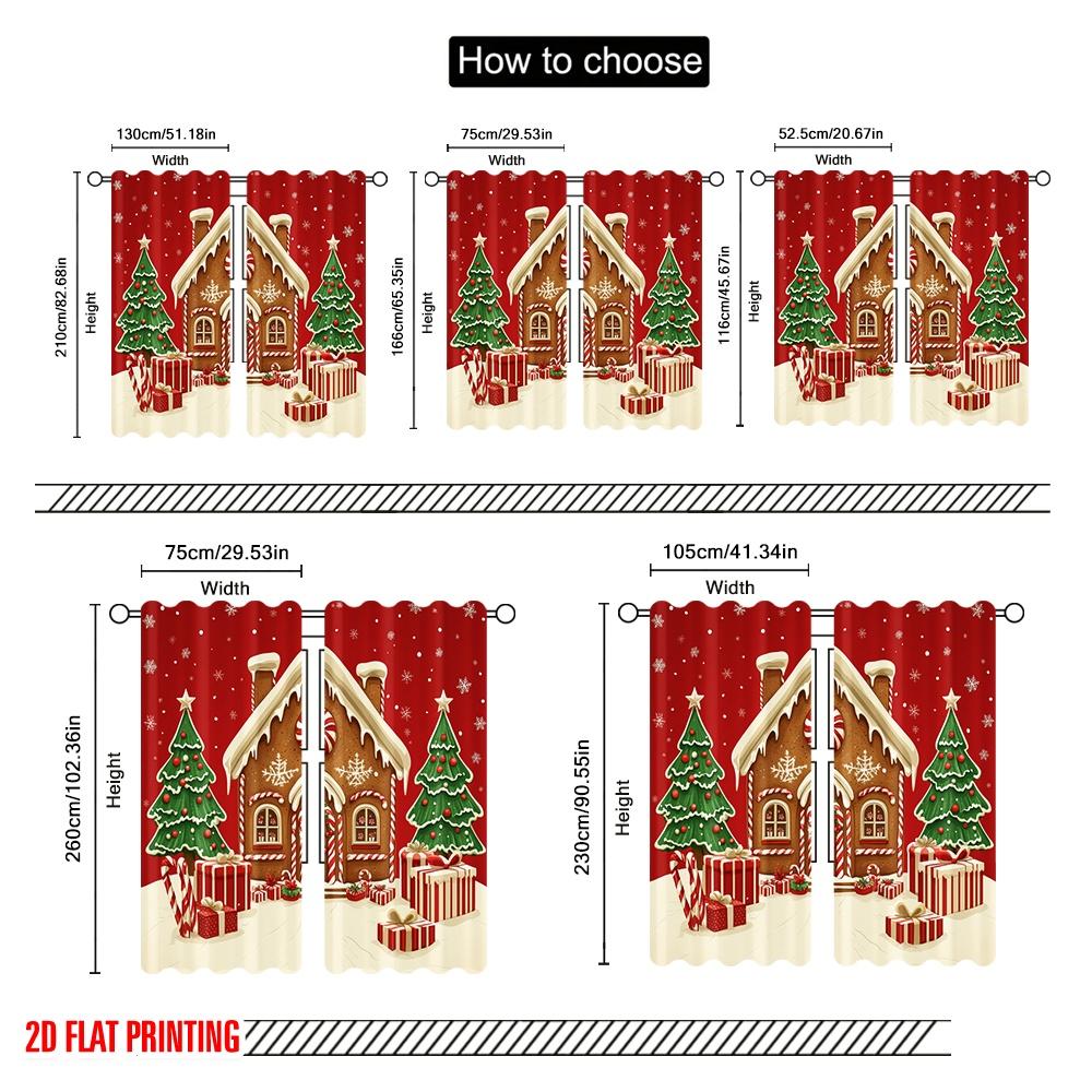 2pcs,2D Plane Printing Curtains Roller Blinds Gingerbread House Christmas Snowflakes Polyester (without Rod) Holiday for