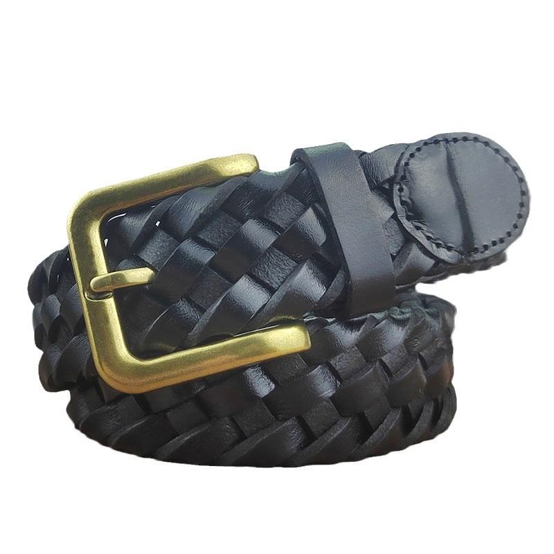 Belt Men'S Genuine Leather Woven Belt Women'S Needle Buckle The First Layer Of Pure Cowhide Is Casual, Simple And Personalized, Handmade Weaving Tide