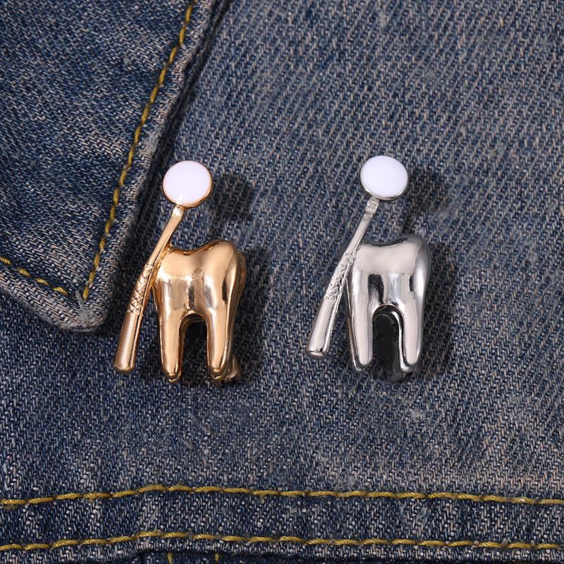 Zinc Alloy Tooth Shape Brooch Enamel Geometric Dentist Nurse Enamel Pins Backpack Badge Korean Style Clothing Accessories