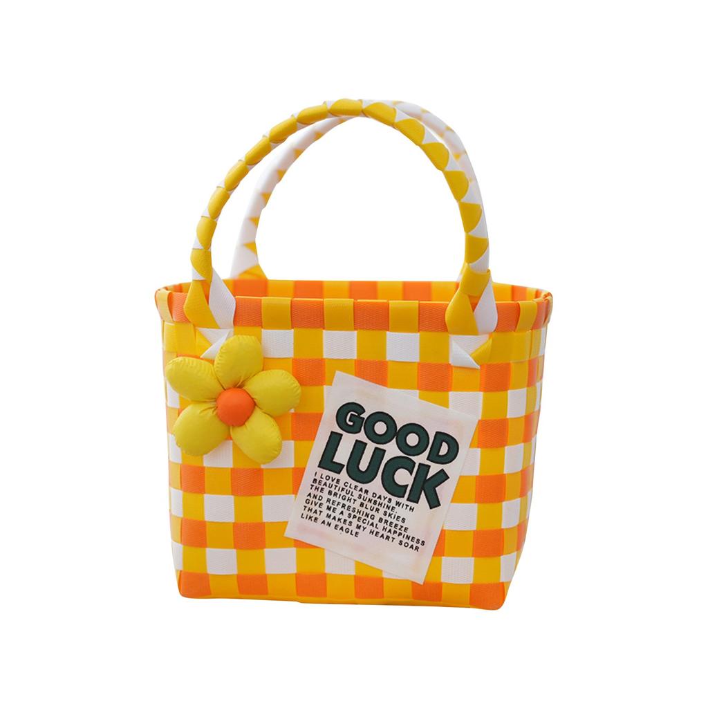 Letní pletený košík Ruční košík DIY Plážová foto taška Plastový pletený košík Suvenýr Malý čtvercový košík na zelí